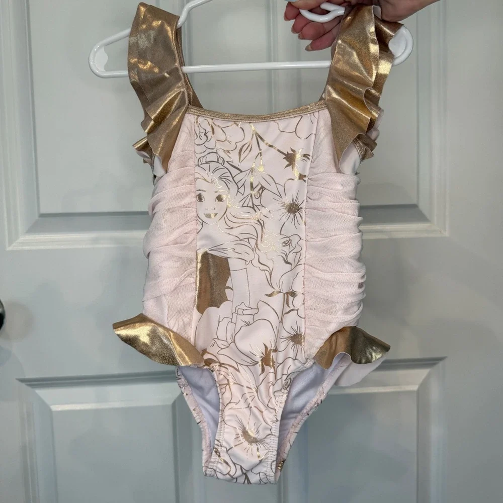 Disney Princess Rapunzel‎ Swimsuit Pink Gold Ruffle One Piece Girls Size 3